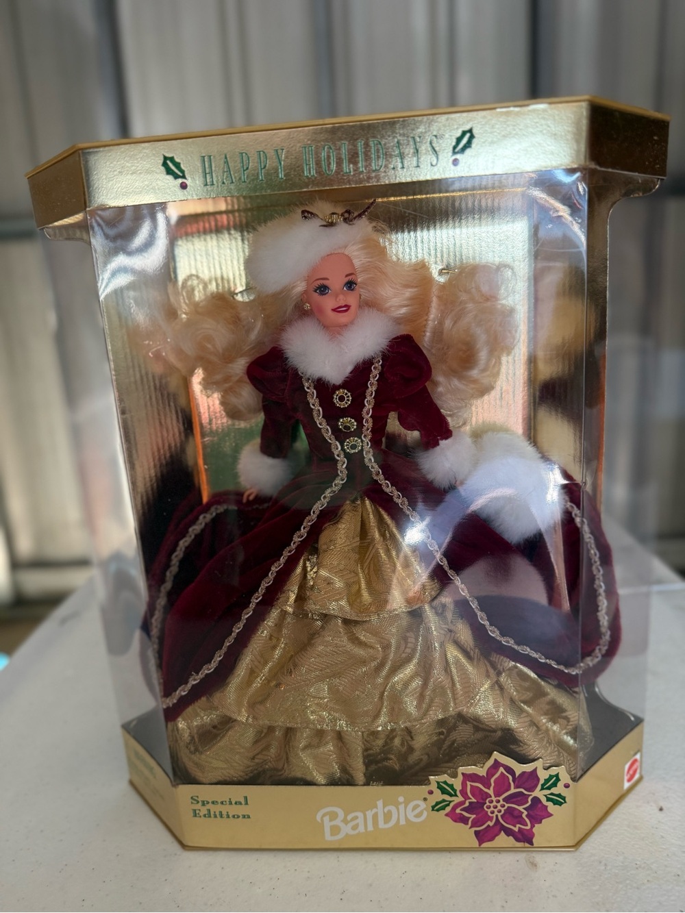Barbie Holiday Collector Doll in Burgundy Velvet & Gold 1996